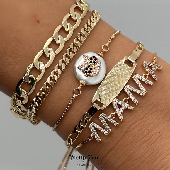 18k Rose Gold Plated Crystal Mama Box Chain Lariat Bracelet - Picture 2 of 2